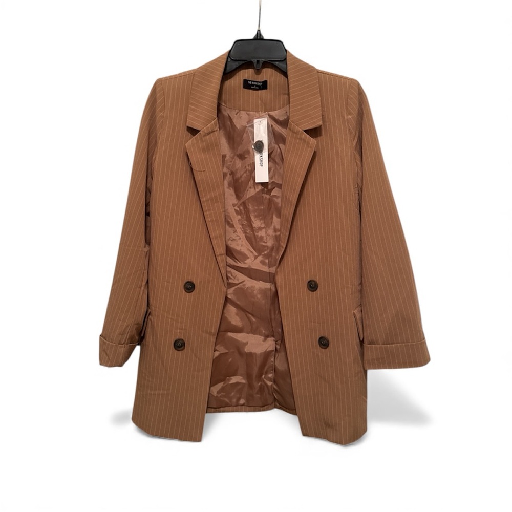 Workshop Republic Clothing Brown Double-Breasted Blazer size Small